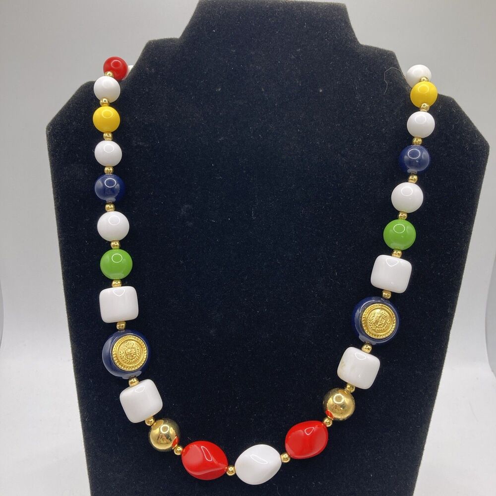 Liz Claiborne Retro Beaded Necklace 24"to27" Multicolor Gold Tone Boho Fashion